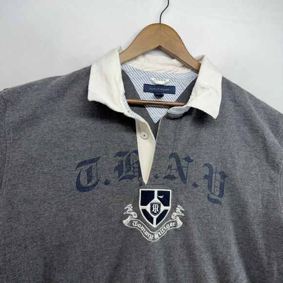 Vintage Tommy Hilfiger Rugby Shirt Men's 2XL Script Spellout Old English y2k - Picture 6 of 11